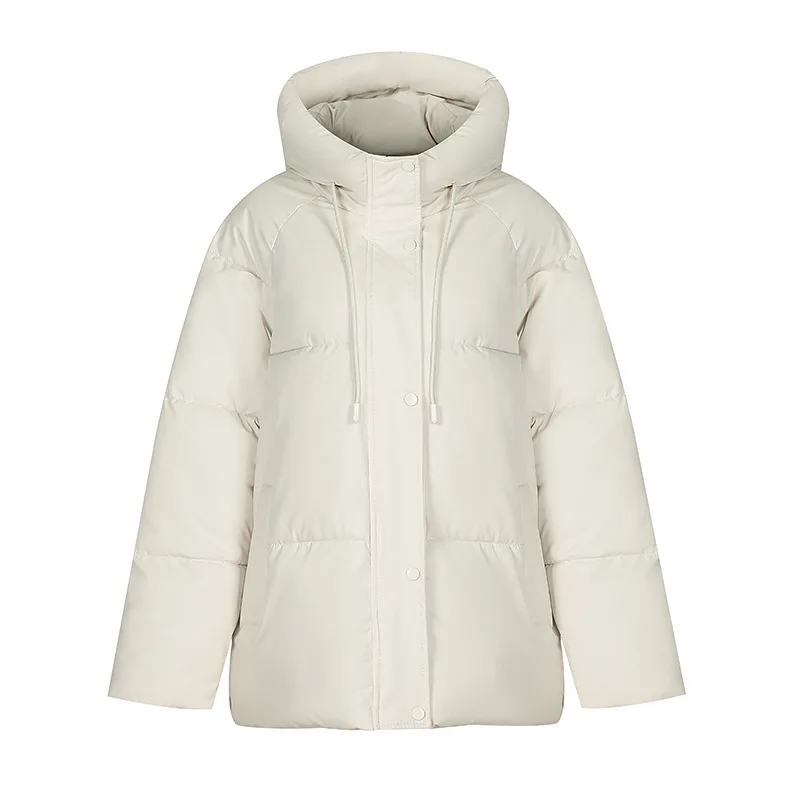 Hooded Parkas Coats Women Short Solid Jackets Zipper Drawstring Pocket Long Sleeves Thick Loose Office Lady Casual 2025 Winter