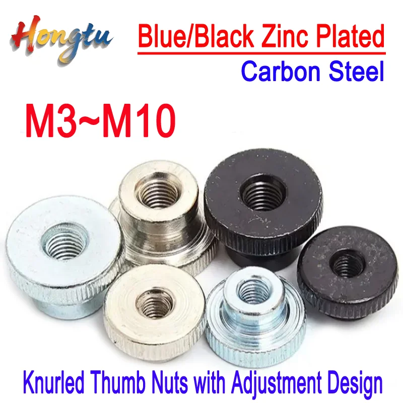

Hongtu 3D Printer & Curtain Wall Double Step Nuts - M3-M10 Carbon Steel Knurled Thumb Nuts with Adjustment Design