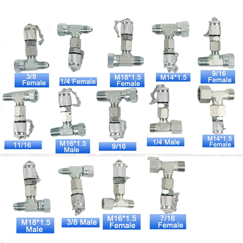 14pcs Hydraulic Tees Adapter Connector Set 1/4 M16*1.5 M14*1.5 3/8 Female/Male M18*1.5 Female Tee connector with 1 year warranty