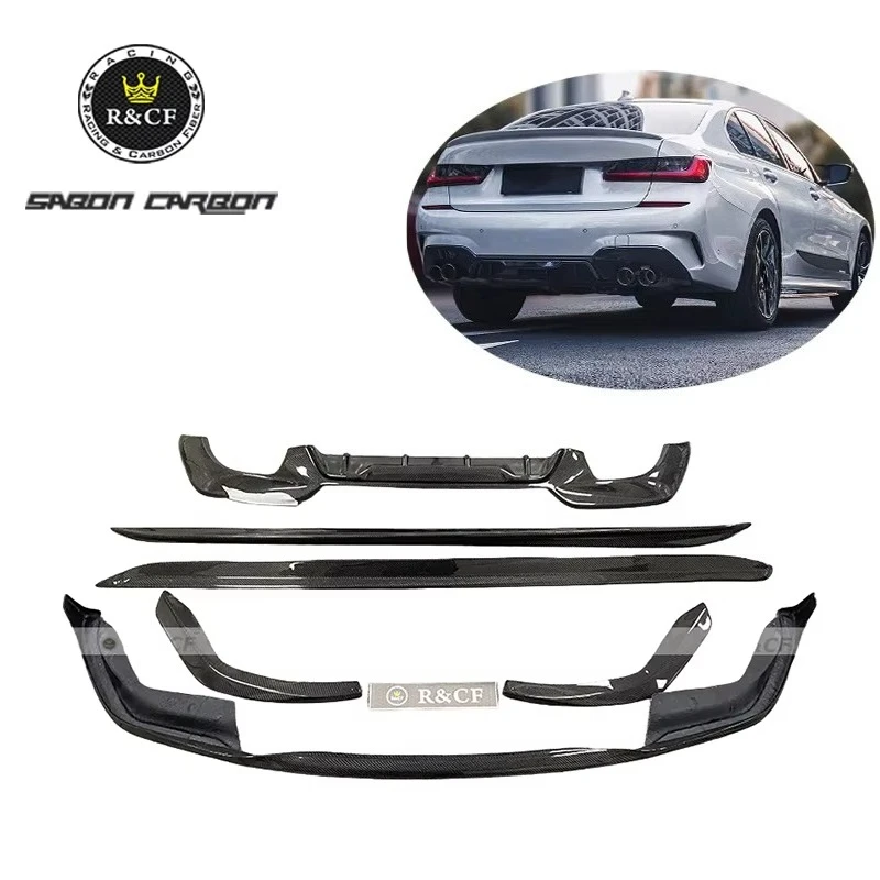 MP Style Carbon Fiber Body Kit Front Lip Side Skirts Diffuser for BMW 3 Series G20 2020-2021