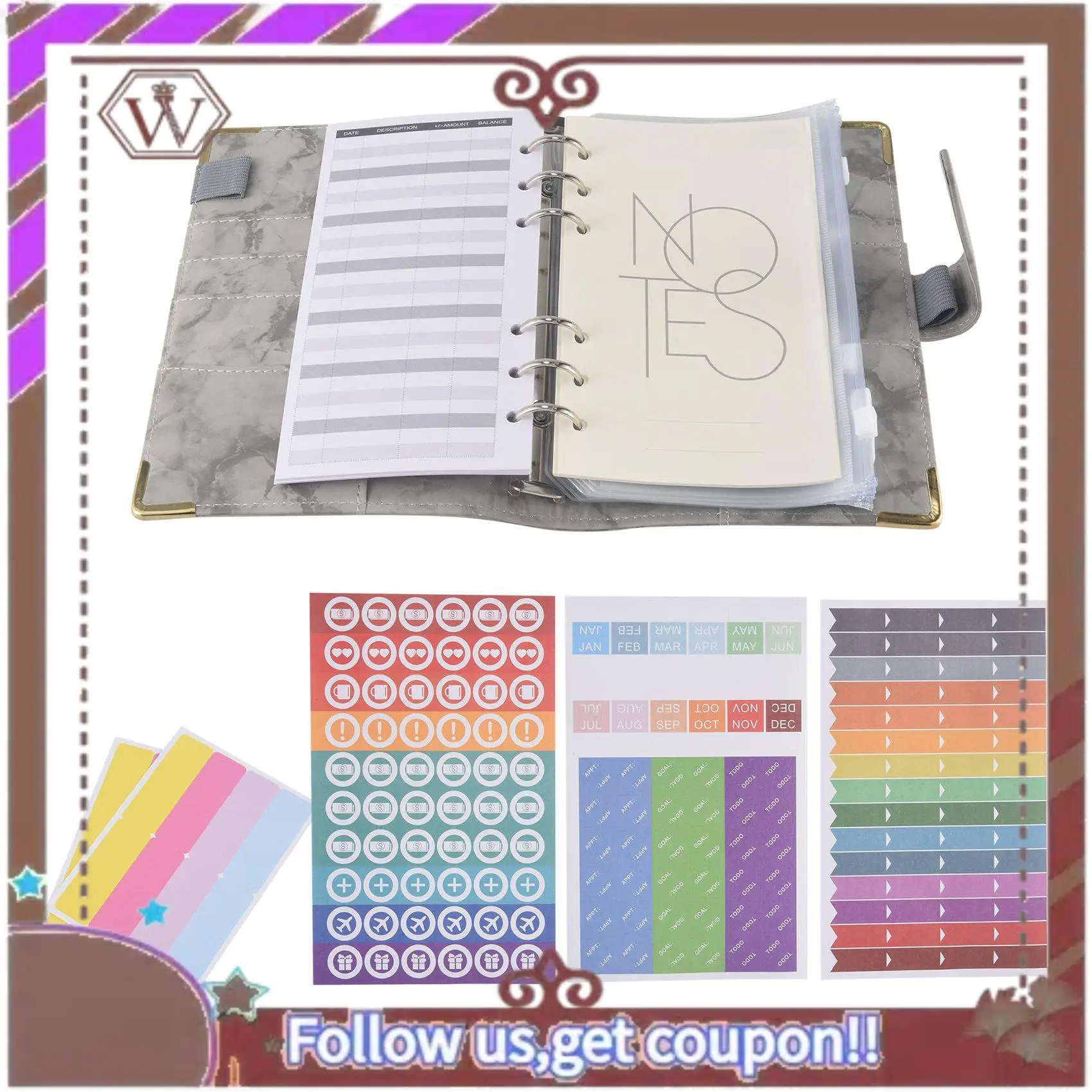 

ABBG-Budget Binder Money Saving Wallet For Cash Stuffing Money Organiser Binder Budget Book Planner Binder With Label Sticker