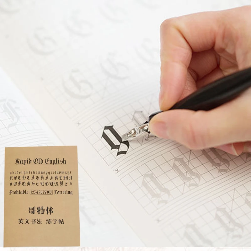 Copybook ES / Gothic English Calligraphy Copywriting Practice for Student Workbook Elegant Font 24 Pages