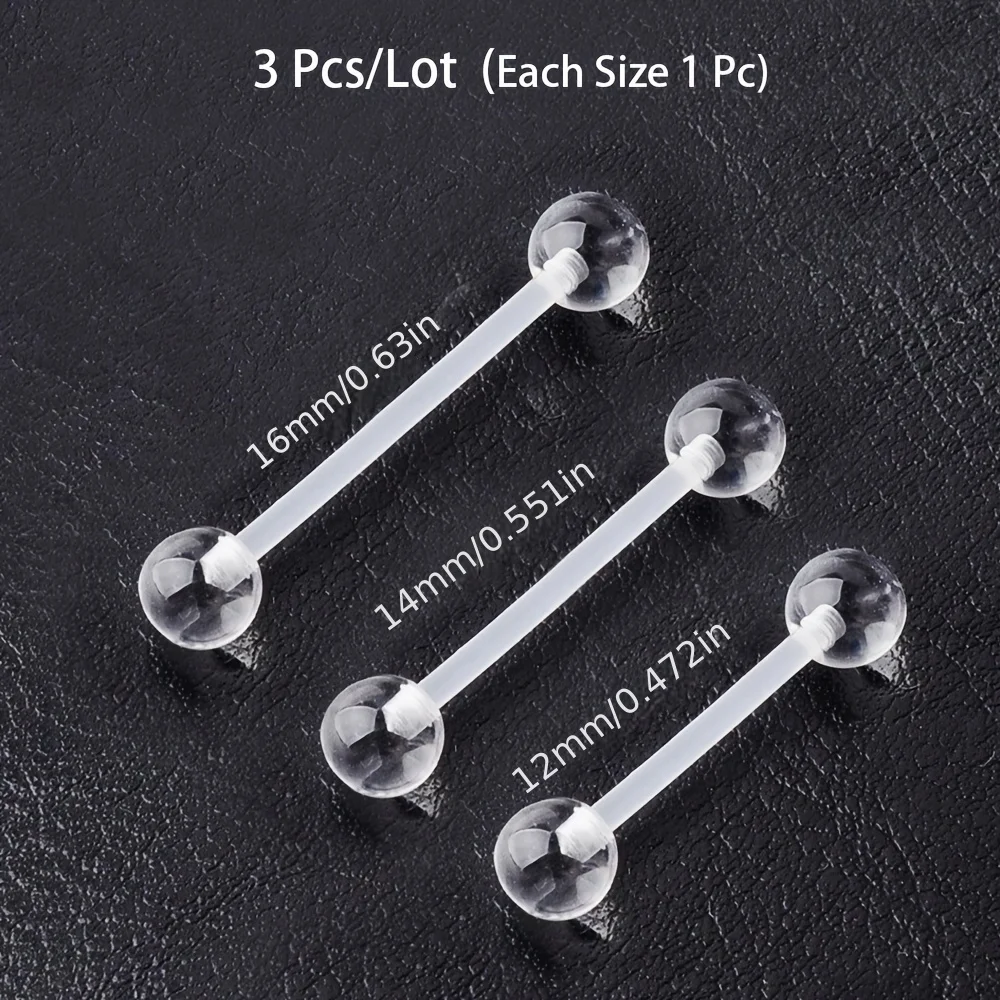 3 Stück/Set (jede Größe 1 Stück), weiches, transparentes, unsichtbares Acryl-Langhantelstangen-Zungen-Frenulum-Piercing-Bolzen, Zungenpiercing 857 Store