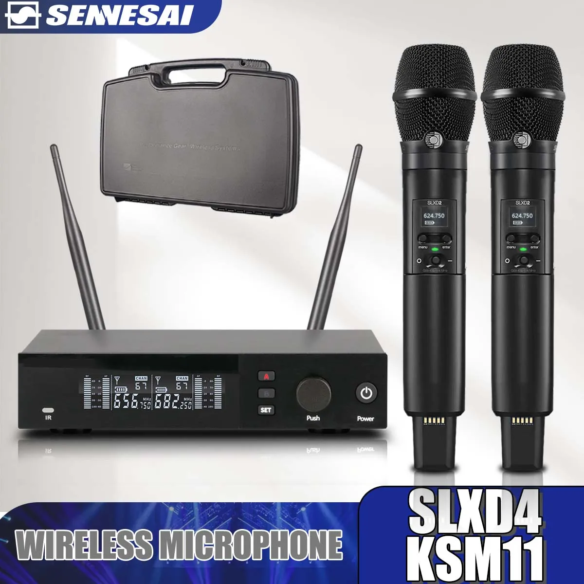 Top Quality！SLXD4 KSM11 Professional Dual Wireless Microphone Stage Performance 2 Channels 600-699 Karaoke Metal Handheld SLXD2