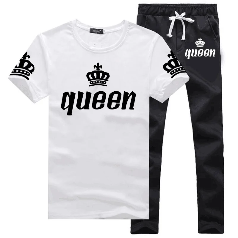 Bababuy King Queen Lovers Couple Matching Set Short Sleeve T-Shirt and Sweatpants Trousers Men Women Casual Tracksuits