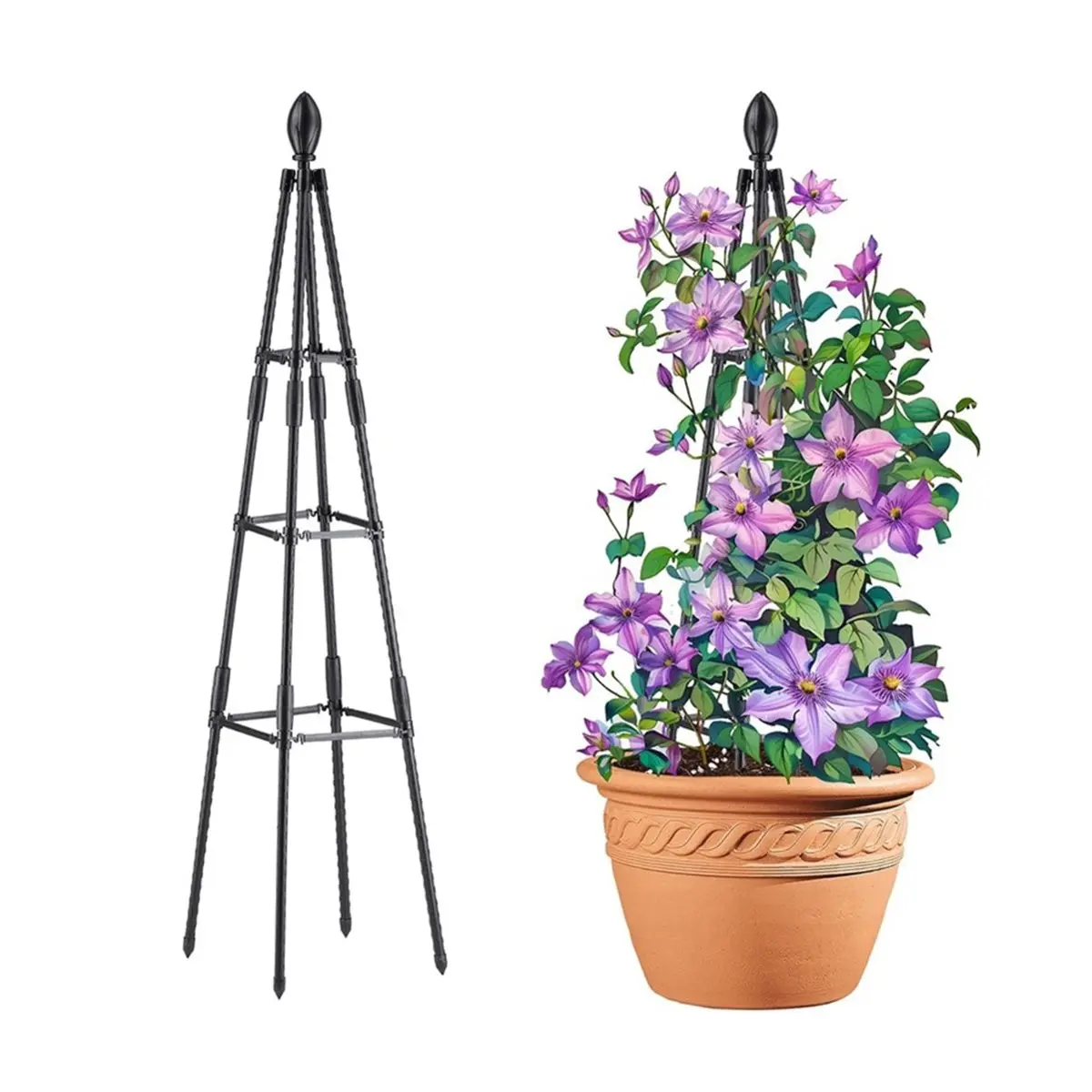 4 Ft Tower Obelisk Trellis for Potted Climbing Plants, Garden Trellis Rustproof Plastic Coated Metal Plant Support