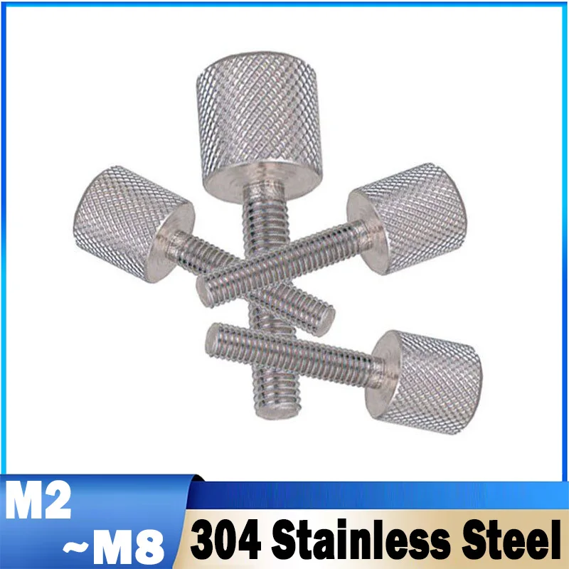 M2 M2.5 M3 M4 M5 M6 M8 304 Stainless Steel Mesh Pattern Knurled Thumb Screws Cylindrical-Head Hand-Tightening Screws
