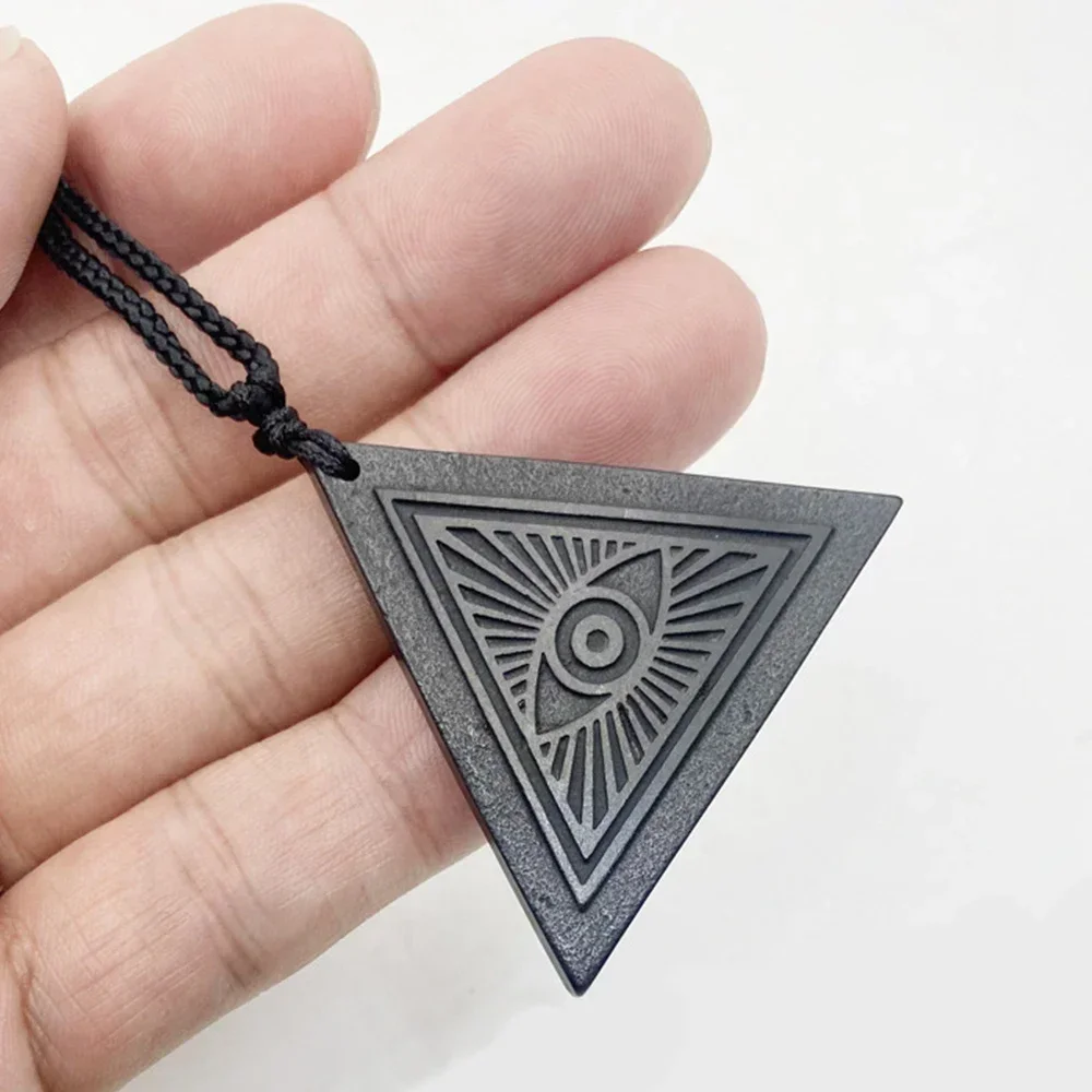 

Natural Shungite Necklace Triangle Pendant Healing Black Crystal Stone for Men Promote EMF Relaxation Meditation Energy Gemstone