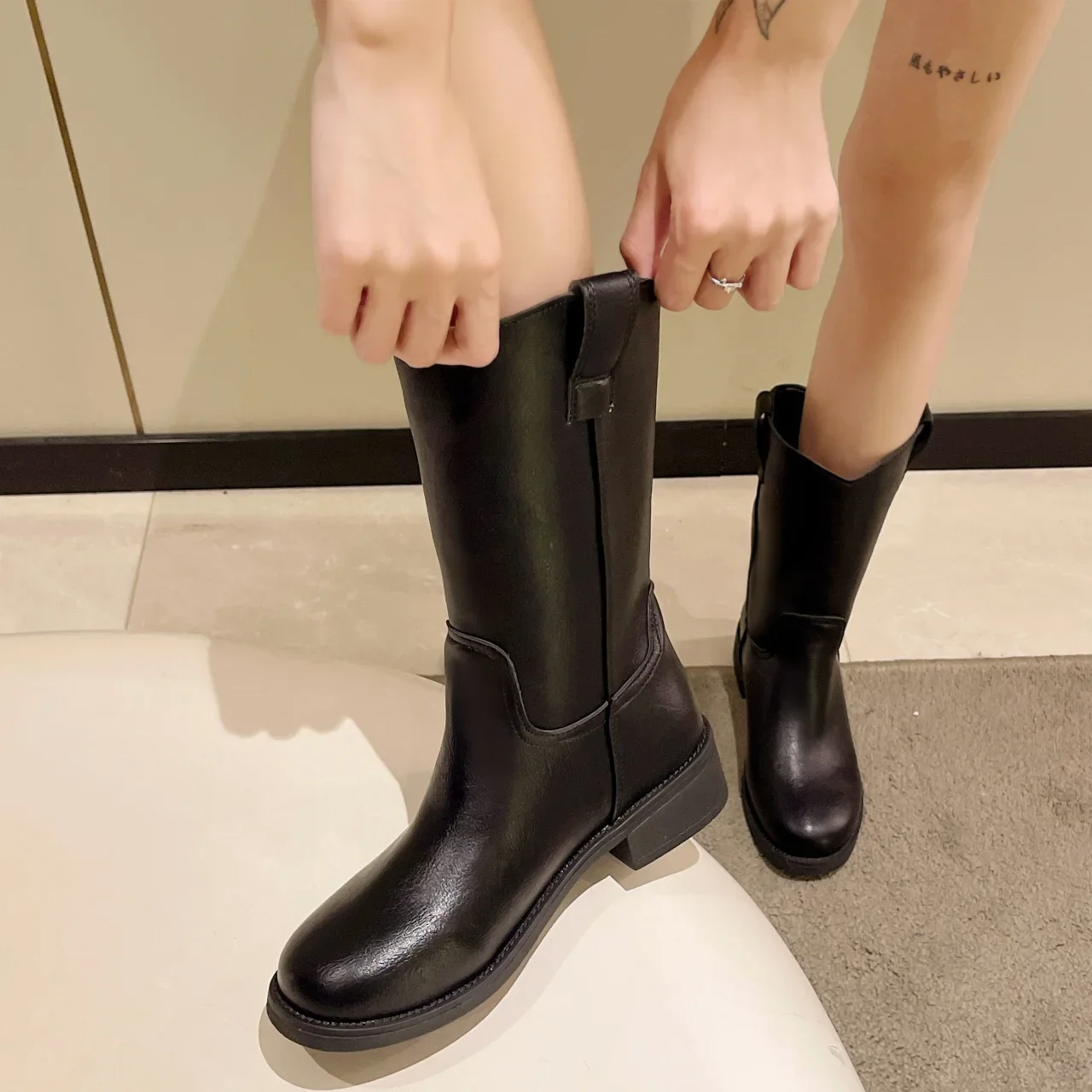 Fashion Western Cowboy Boots Female Autumn and Winter New Comfortable Round Toe Thick Heel Boots Shoes for Women Botas De Mujer