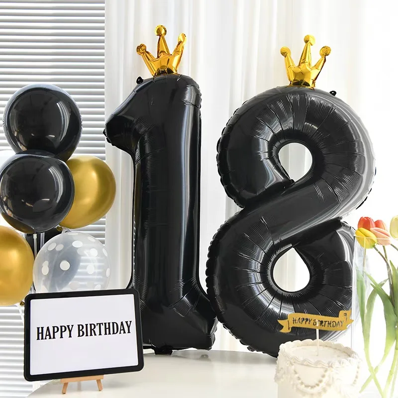 40 Inch Black Gold Crown Number Balloon 0-9 Giant Number Foil Balloons Graduation Birthday Events Party Decor Photograph Props