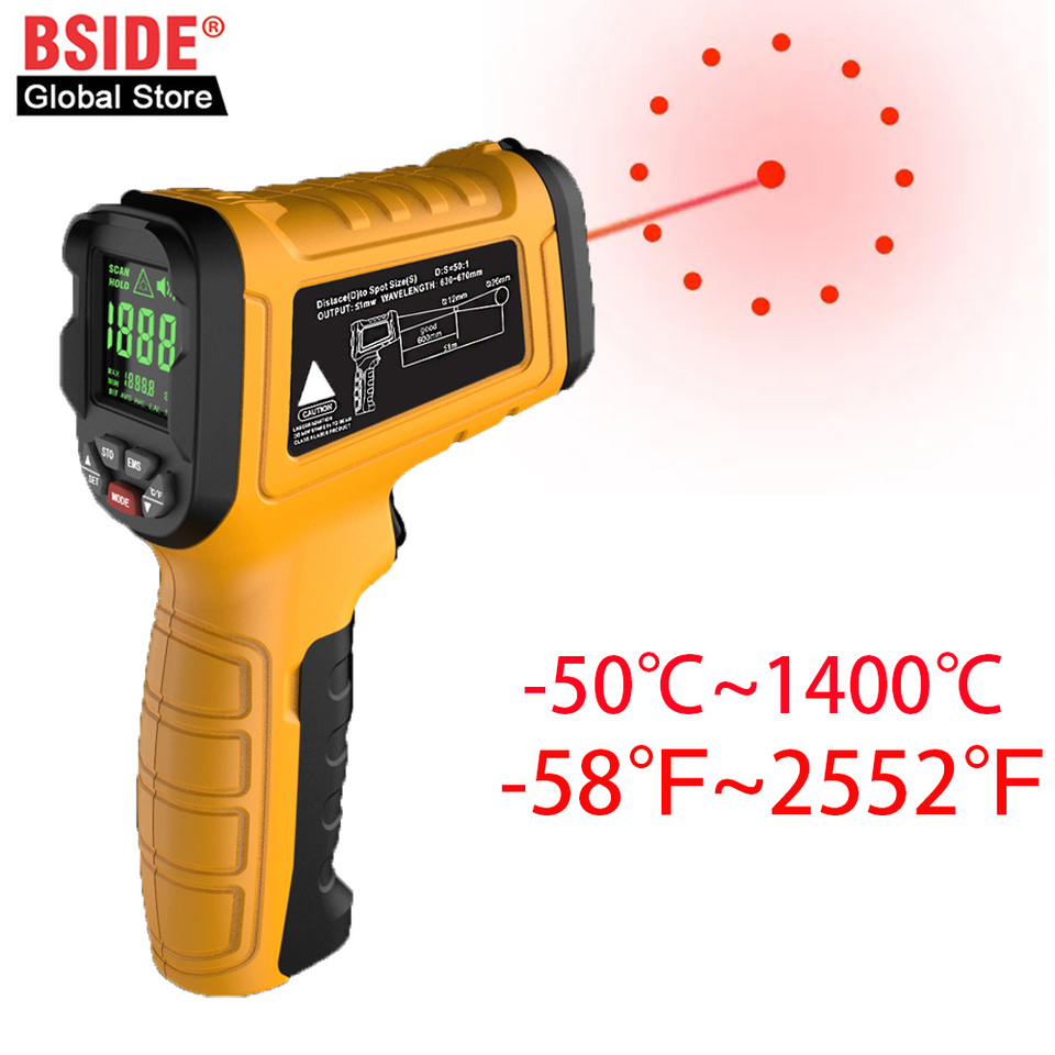  BSIDE Infrared Thermometer Gun -50~1400°C Handheld BBQ Digital Laser Industrial  Non Contact Temperature Measuring Tester Tools 