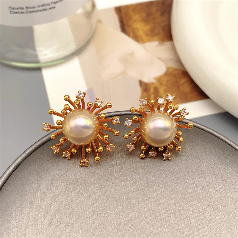 European And American Irregular Fireworks Flower Bud Diamond Pearl Stud Earrings For Women Fashion Senior Elegant Earrings