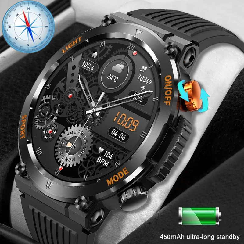 2024 Outdoor Smartwatch Voor Mannen Bt Telefoon 1.46 Inch Kompas Hartslagmeter Slaap Tracker Horloges 100Sport Mode Fitness Horloge