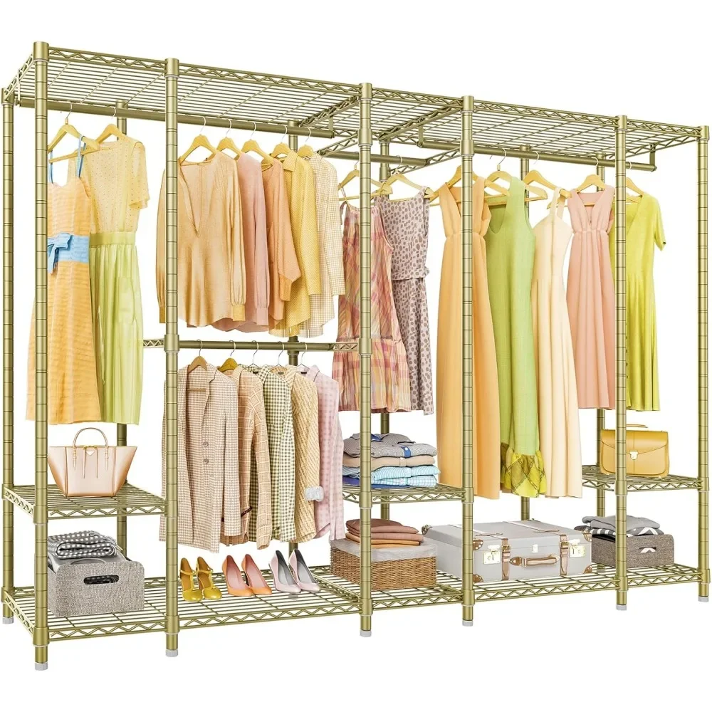 

Extra Large Portable Closet Rack Bedroom Armoire Freestanding Wardrobe Closet, Heavy Duty Clothes Rack Multi-Functional Metal