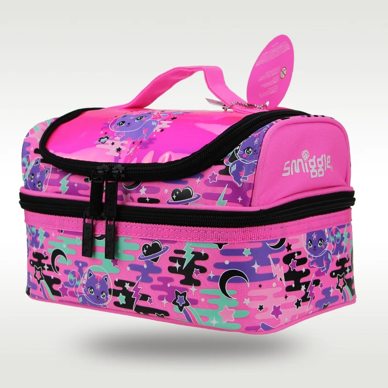 Austrália smiggle original saco de almoço das crianças menina bolsa bonito rosa espaço vermelho gato bolsa frutas lancheira saco 9 polegadas