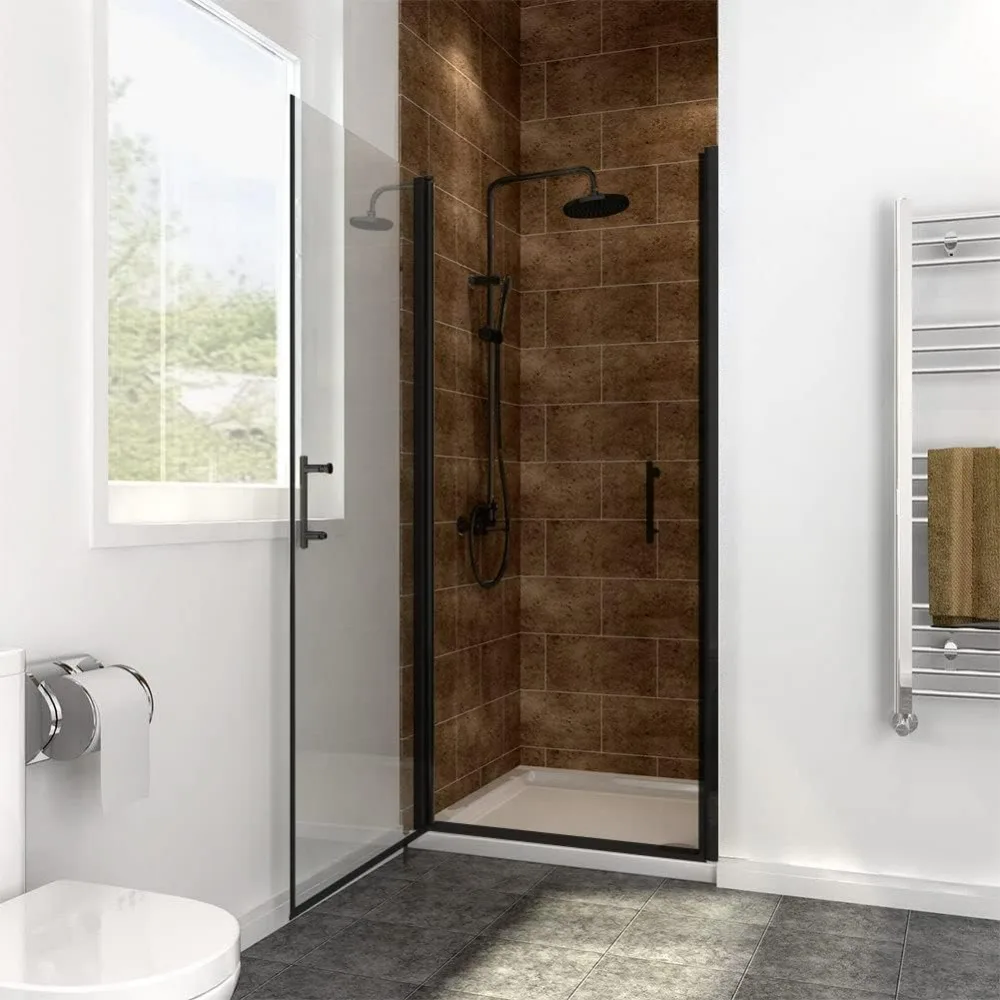 Adjustable 33.5-35 in.W x 72 in.H Frameless Pivot Shower Door,Matte Black Hardware Finish, Clear Tempered Glass Shower Enclosure