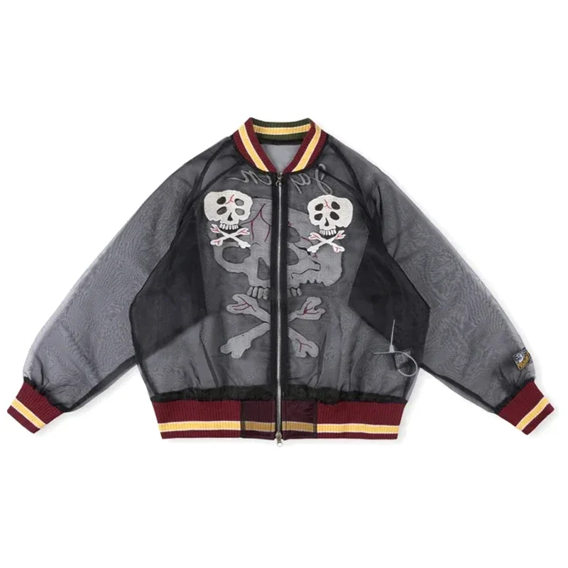 High Quality KAPITAL Baseball Uniform Heavy Industry Skull Bone Embroidery Print Kapital Zip-up Cardigan Fallow Jacket