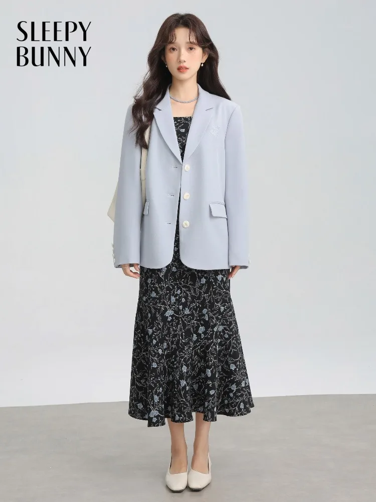 Women Petite Blazer Spring Temperament Padded Shoulder Retro Versatile Casual Suit Jacket for Lady Elegant High End Chic Outfit