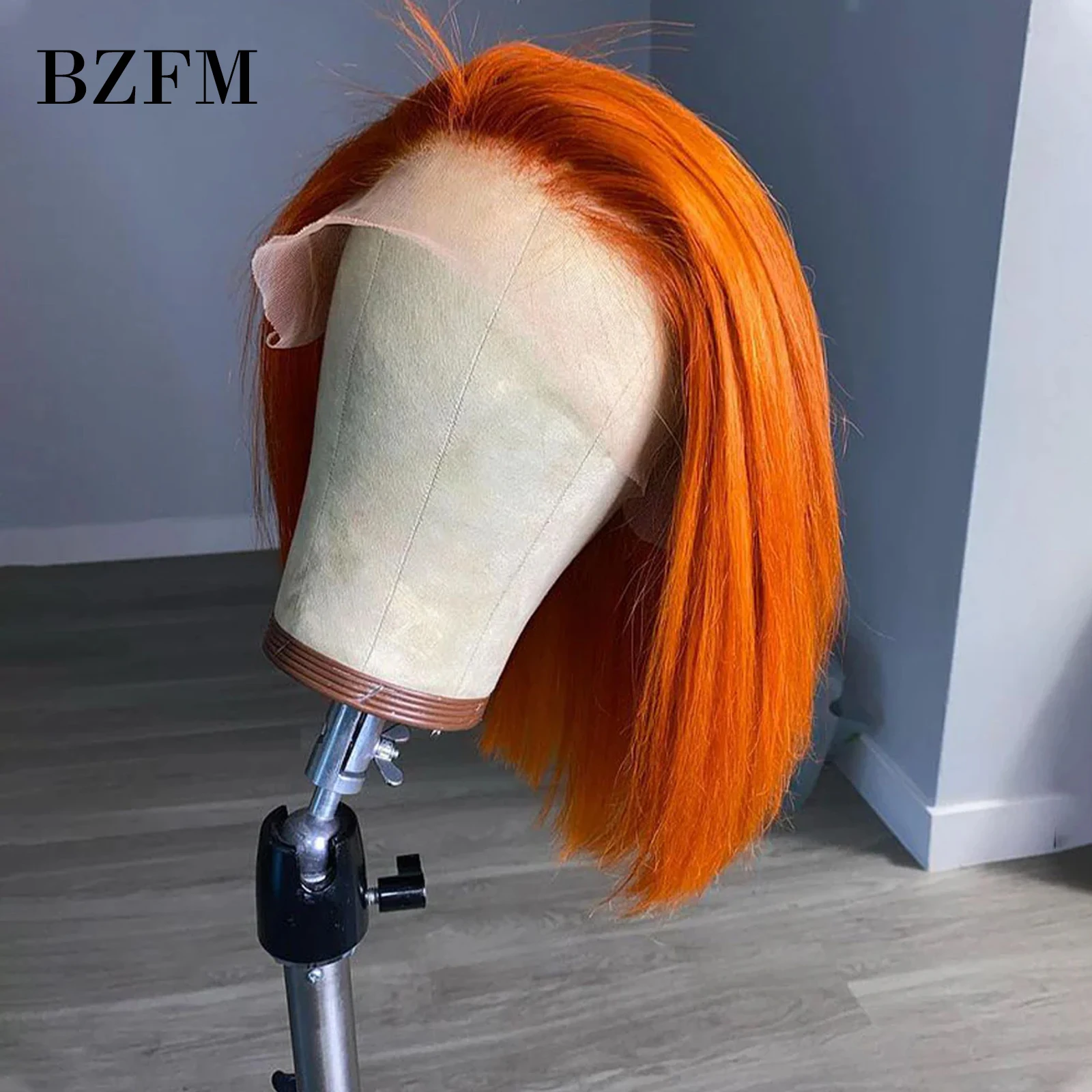 Orange Colored Short Straight Bob 13x4 Lace Frontal Wig 100% Human Hair Wigs for Black Women 10 Inch 180% Density Lace Front Wig