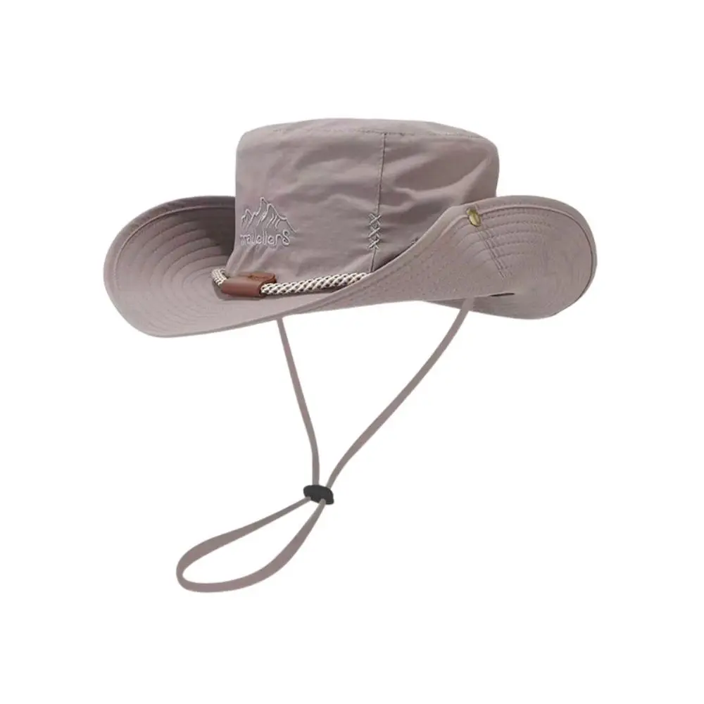 

Fashion Solid Color Western Cowboy Hat Sun Protection Sunscreen Hiking Fisherman Hat Big Brim Drawstring Sun Hat Mountaineering