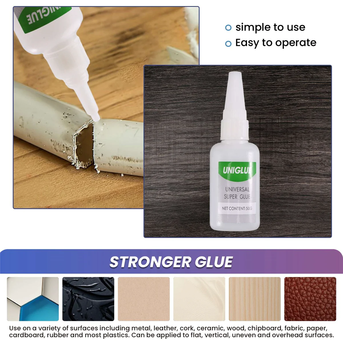 Uniglue Universal Super Glue Strong Plastic Glue for Resin Ceramic Metal Glass