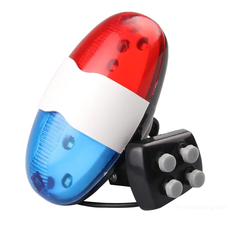 Bicycle Police Siren 4 Sounds Melody Bicycle Power Horn Siren Bell 6-LED Strobe Blue and Red Bicycle Safety Light for Kids Bike