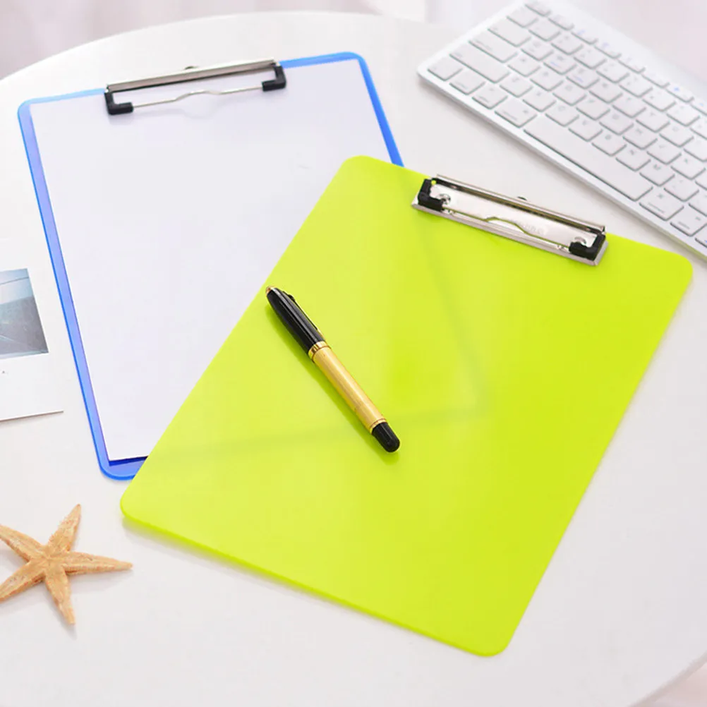 

4Pcs Lightweight A4 Writing Pad Clipboard Sturdy Plastic Non-Slip Edge Easy Open Close Clip for Memos Files Folder