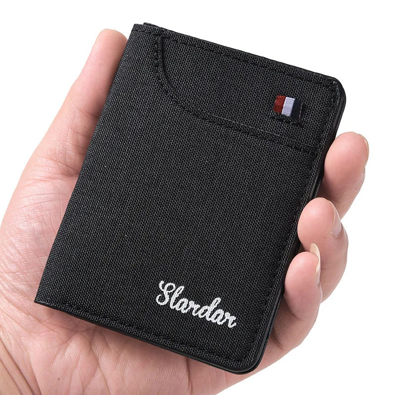 Cartera japonesa de lona vertical, cartera pequeña para estudiantes universitarios masculinos, mini billetera compacta simple y delgada, marca vaquera de moda