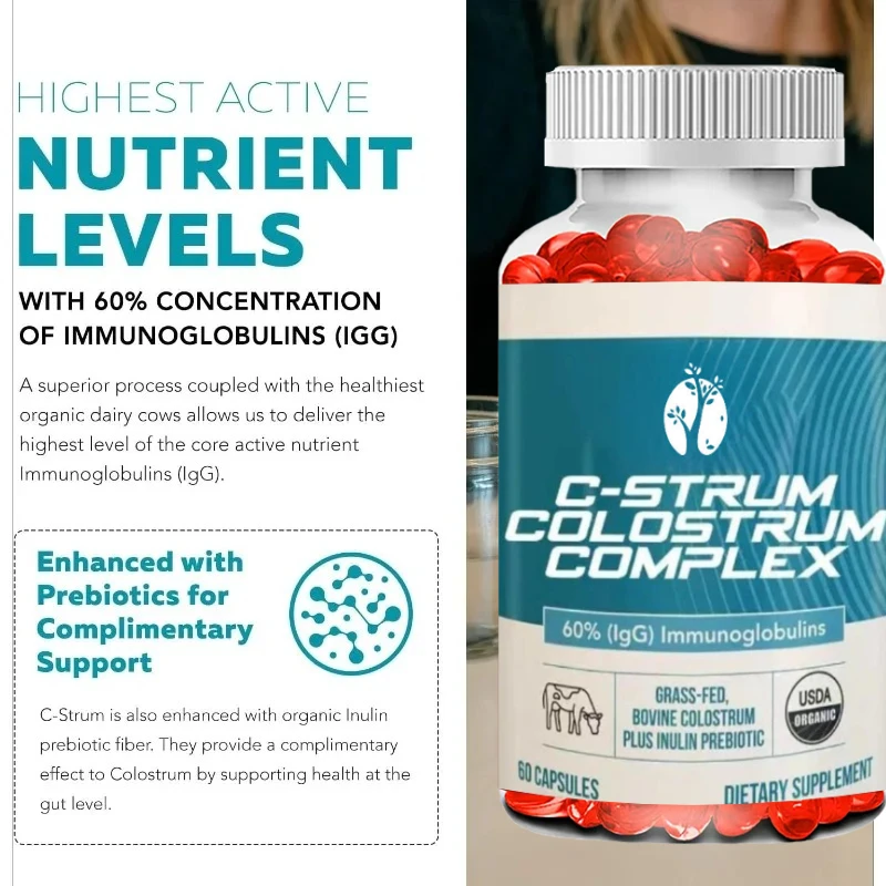 

Organic Colostrum Supplement, 60% IGG Intestinal, Immune, Skin and Hair Health Support (60 Capsules)