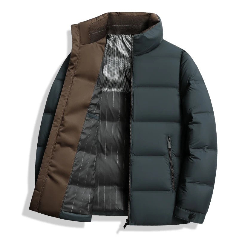 Casual Men's Lightweight Duck Down Jacket Autumn Winter Stand Collar Warm Puffer Coats Windproof Solid Down-Filled Tops Clothing