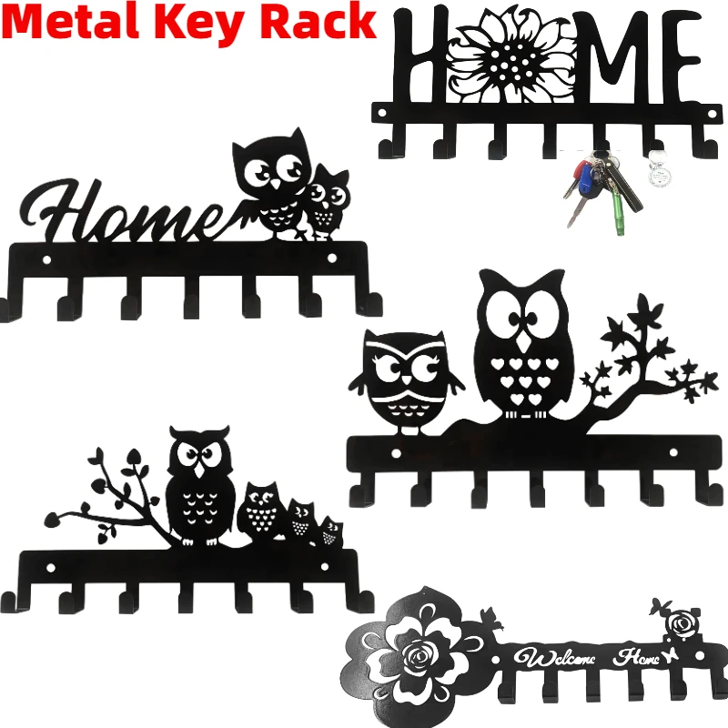 Home Metal Key Rack Holder Living Room Bedroom Kitchen Hook Hanger Rack Wall Mounted Clothes Hat Scarf Organizer Decoration