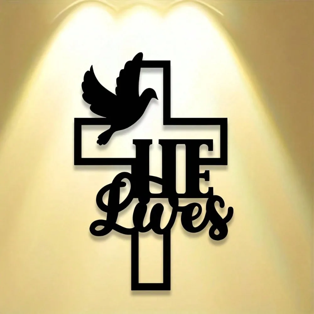 CIFBUY Metal Wall Art Faith Hope Love Cross Home Decor Black Gold Dove Iron Craft Hanging Ornament For Indoor Living Room Wall