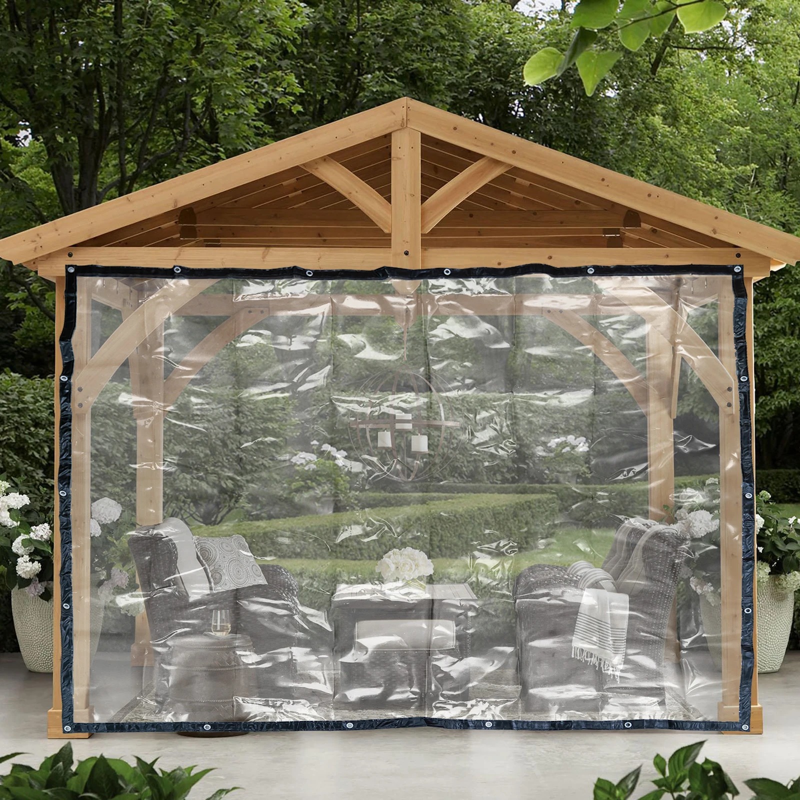 

2.5x3m Waterproof Clear Awning Canopy, PVC Curtain for Outdoor, Protection Clear Tarp for Patio Campsites Porches (Clear+Black)