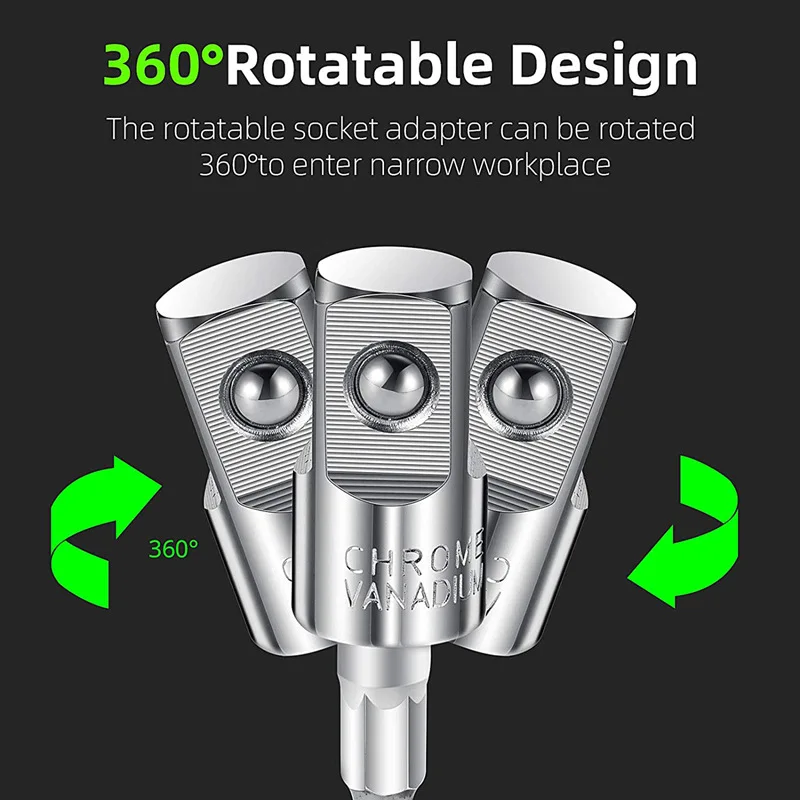 360°Rotatable Electric Power Drill Sockets Adapter Sets for Impact Driver with Hex Shank 1/4" 3/8" 1/2"