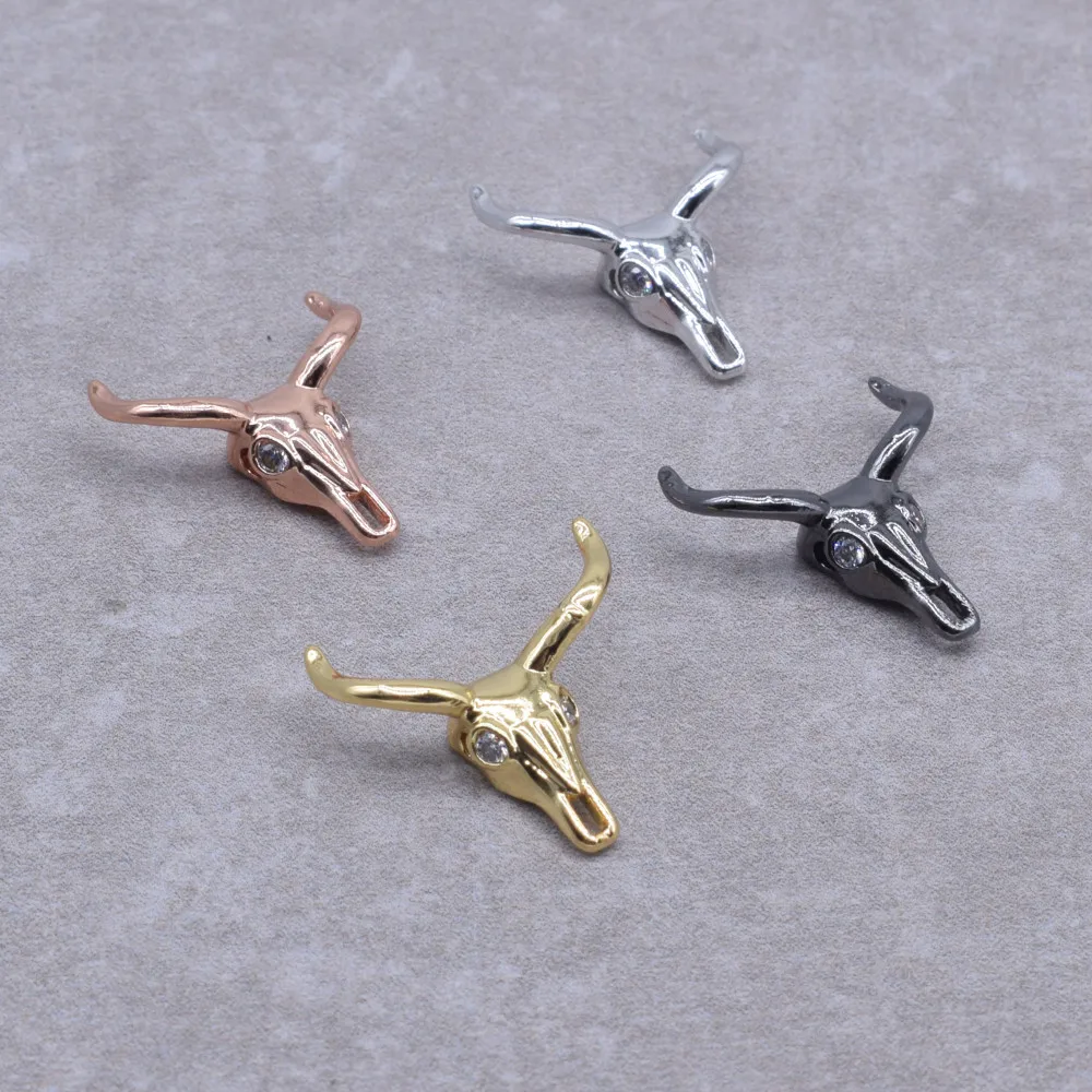 5 Pcs/Lots Micro Inlaid Zircon Cow Head Accessories Bracelet Necklace Findings DIY Jewelry Making
