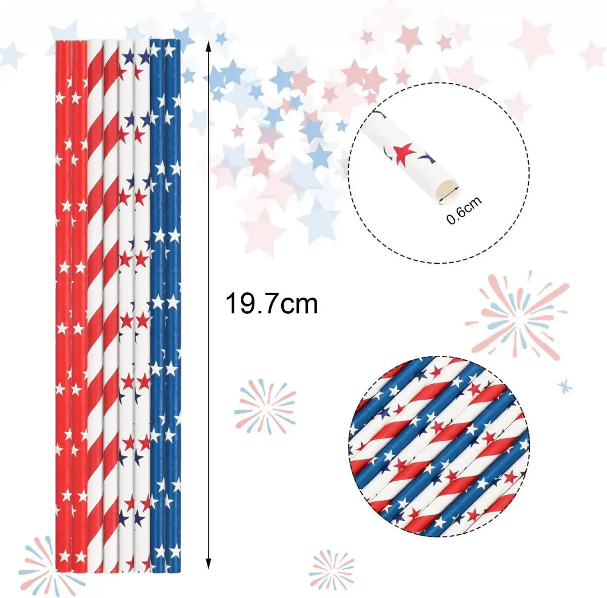 100Pcs Independence Day Paper Straws Star Stripe Straws 4th of July Drinking Well Crafted Straws for Juice Shakes Cocktail Decor