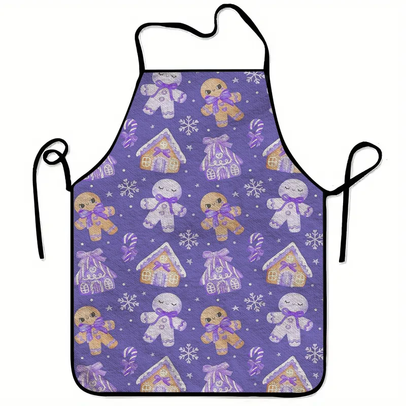 1pc Large Christmas Gingerbread for Man Apron - Heavy-Duty Purple Kitchen Apron with Gingerbread Print, Snowflake