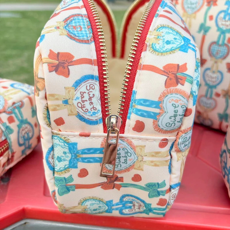 Lady Cosmetic Pouch Leaves Print Travel Makeup Bag Set Nylon Waterproof Toiletry Bag for Women Valentine's Day Gifts