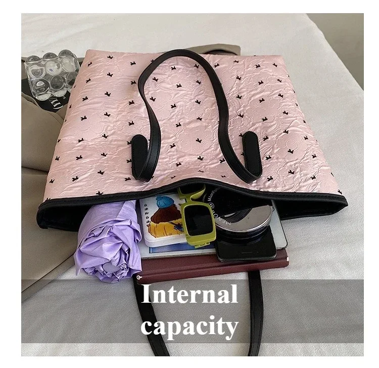 Sommerliche, farbenfrohe Tragetasche mit Schleife für Damen, große Kapazität, trendige, vielseitige Hand- und Schultertasche, ideal für Pendler, Alltag und Freizeit. – Detail 5