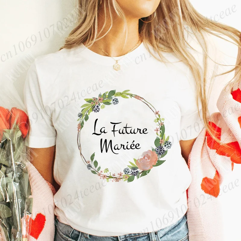 Team Bride T-Shirt French Bridal Wedding Bachelorette Party Tops Short Sleeved Graphic Tee Women Evjf Future Bride To Be Clothes