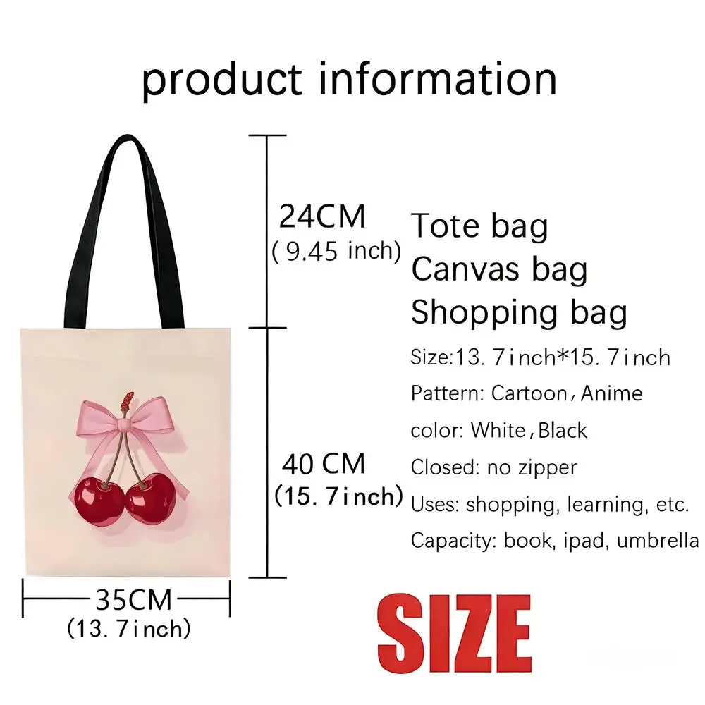 عيد الحب جديد عصري ريترو القلب الكرز تخزين أكياس خفيفة الوزن قماش الكتف المتسوق المألوف ايكو متعددة الاستخدام حمل مع La #4