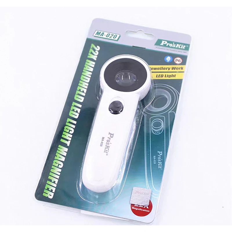

Pro'Skit 22X Handheld Magnifying Glass Led with Light Jewelry Diamond Identification Magnifying Glass Hd Reading Optical Mirror for the Elderly Ma-020
