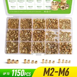 Up To 1150 Brass Threaded Insert Nuts Assortment Set M2 M2.5 M3 M4 M5 M6 Heat Hot Melt Thread Copper Knurled Nut Inserts Kit