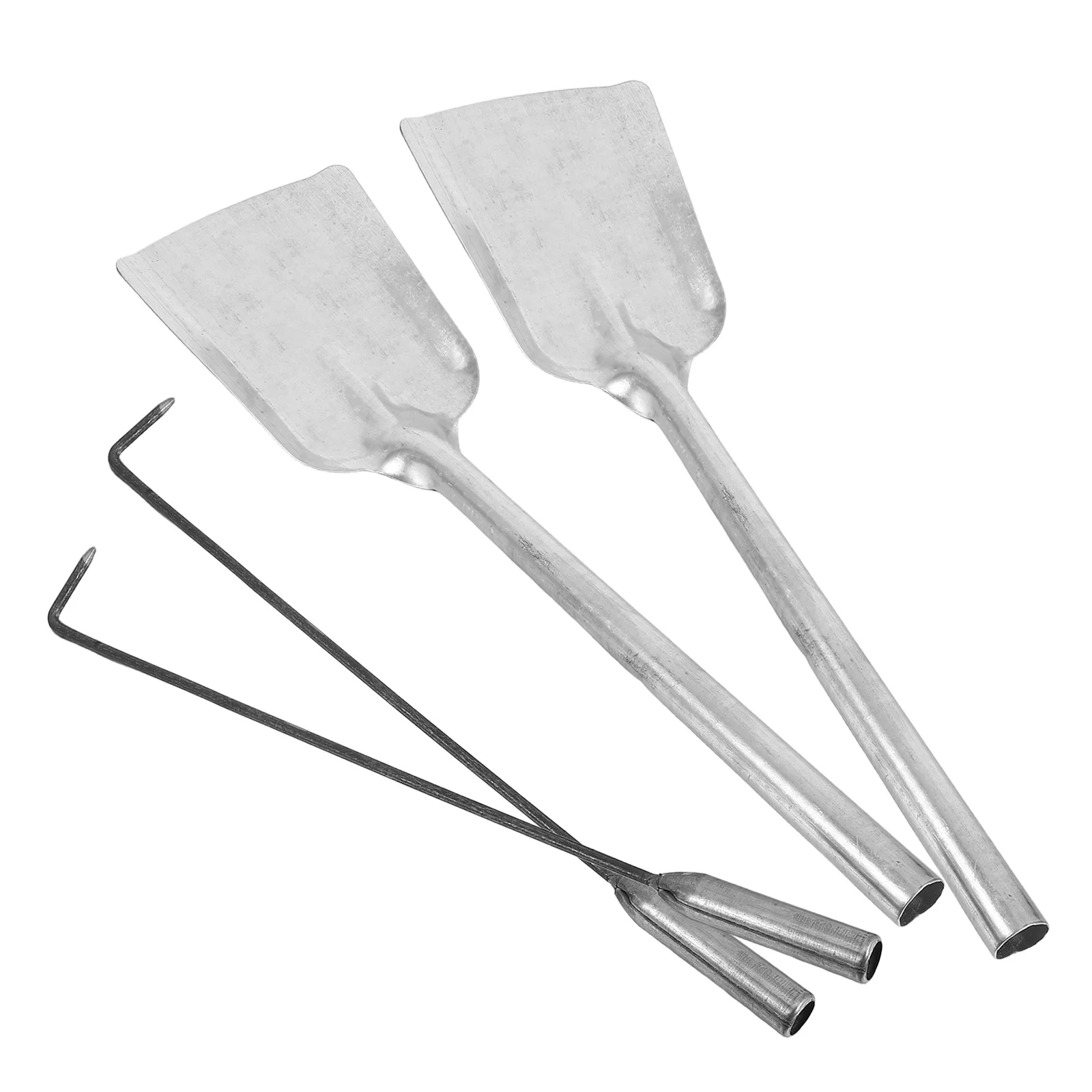مجموعة خطافات مجرفة الموقد بمقبض طويل 120 سم من الفولاذ المقاوم للصدأ ملحقات الموقد للداخلية والخارجية ومغرفة الفحم