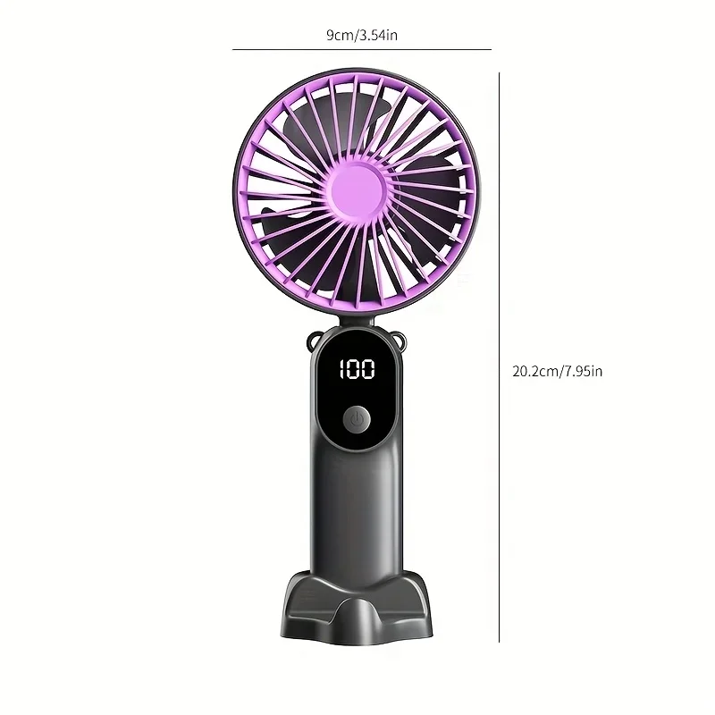 Handheld Mini Fan Foldable Portable Neck Hanging Fans  Speed USB Rechargeable Fan with Stand and Display Screen