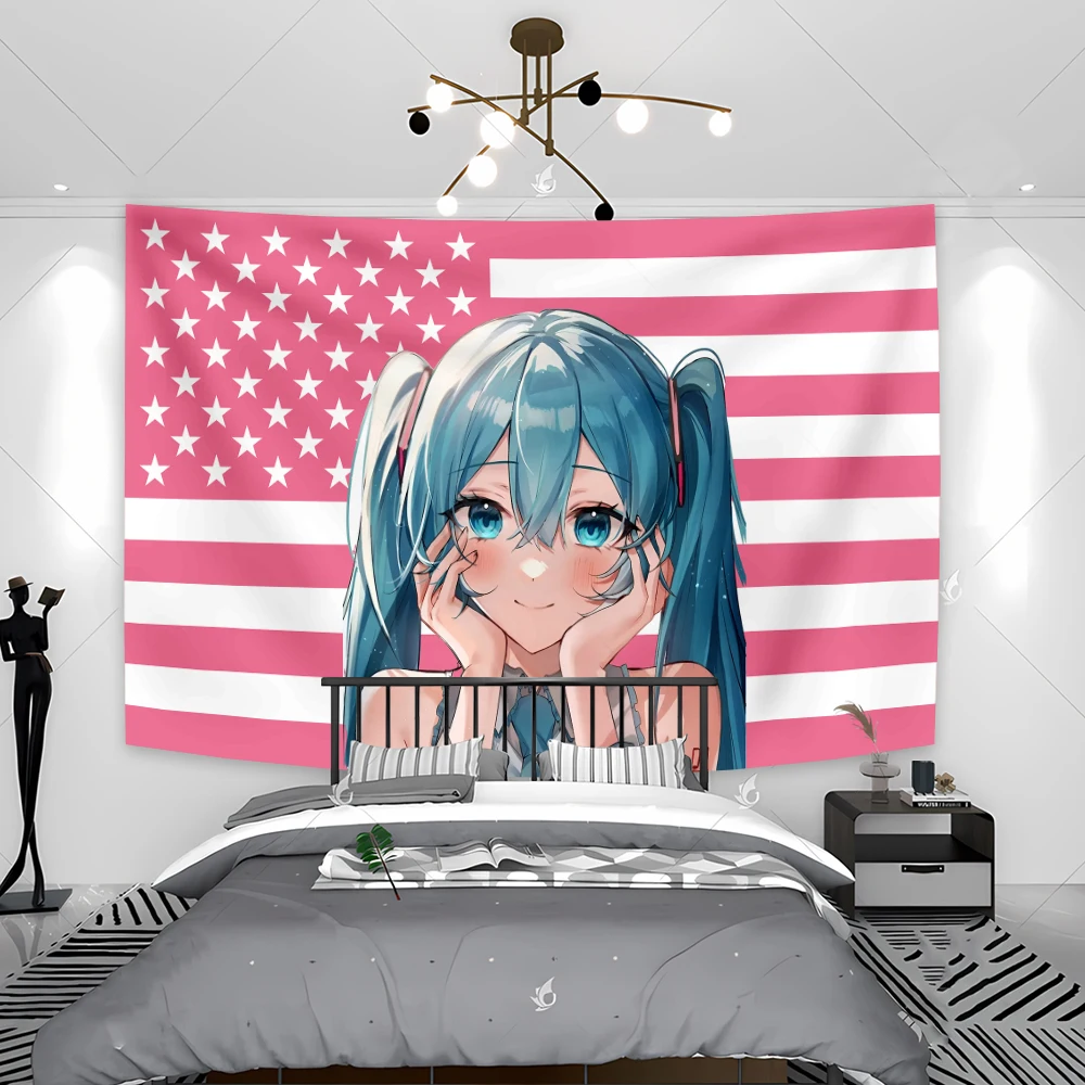 Kawaii Anime Japanese Girl Tapestry Home Decoration Pink Flags Wall Hanging Living Room College Dorm Bedroom Background Cloth Fa