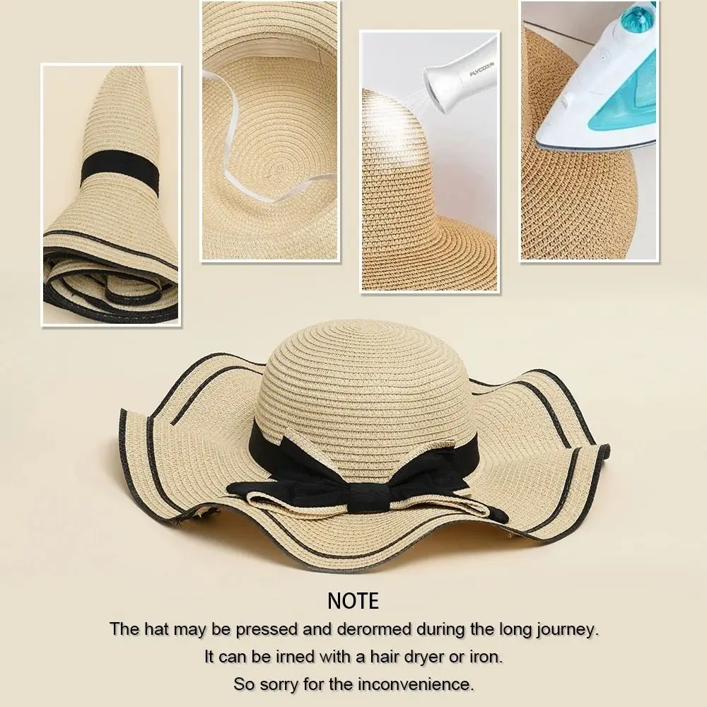 

New Summer Women Sun Hat Fashion Casual Bowtie Fisherman Hat Foldable Straw Hat Travel Beach Hat