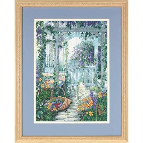 Amishop Gold Collection Counted Cross Stitch Kit Garden Gate Door Yard Flowers dim 13692