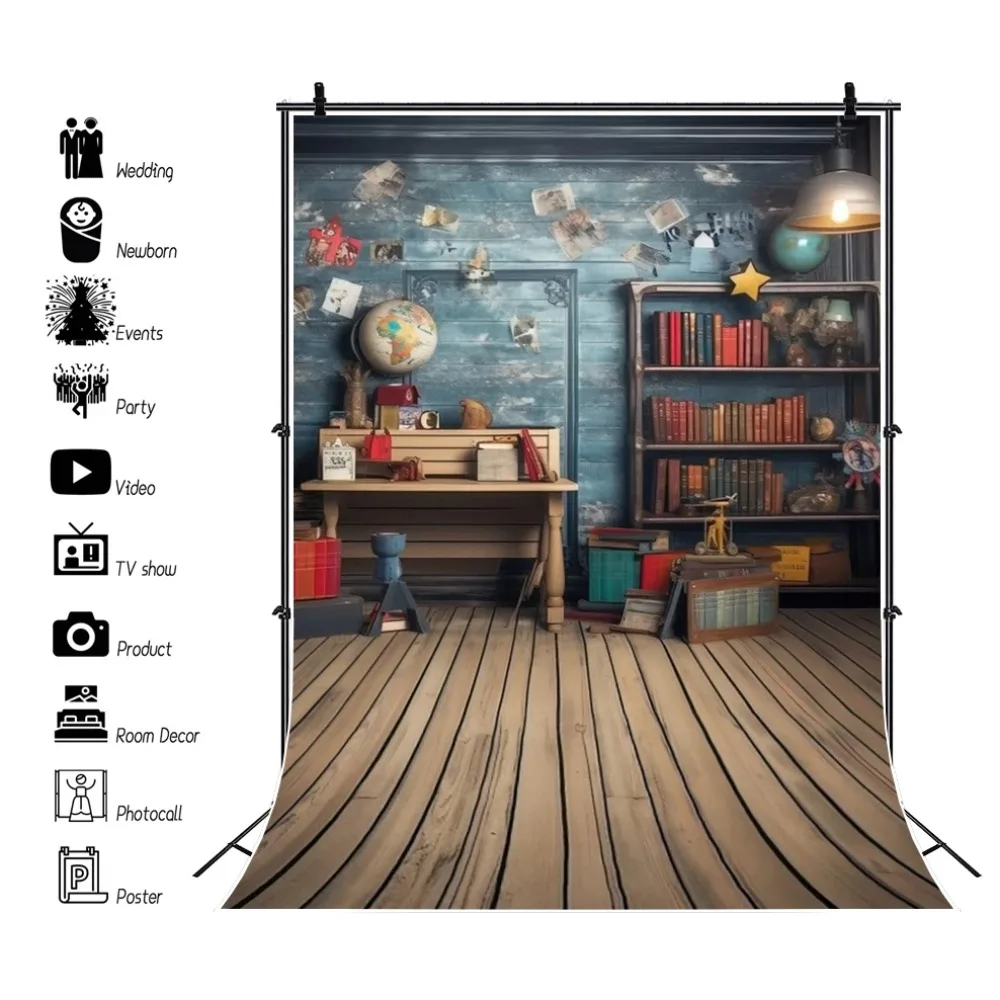 Vintage Bookshelf Photography Backdrop Wooden Bookcase Magic Books Library Back to School Adult Portrait Background Photo Studio