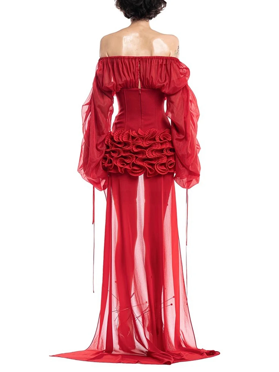 TWOTWINSTYLE Solid Spliced Appliques Slimming Dresses For Women Strapless Sleeveless High Waist Temperament Dress Female Fashion